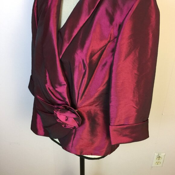 Alex Evenings Jacket Blazer Wrap Top XLP Woman's Petite Maroon Shiny 3/4 Sleeve - Picture 6 of 14